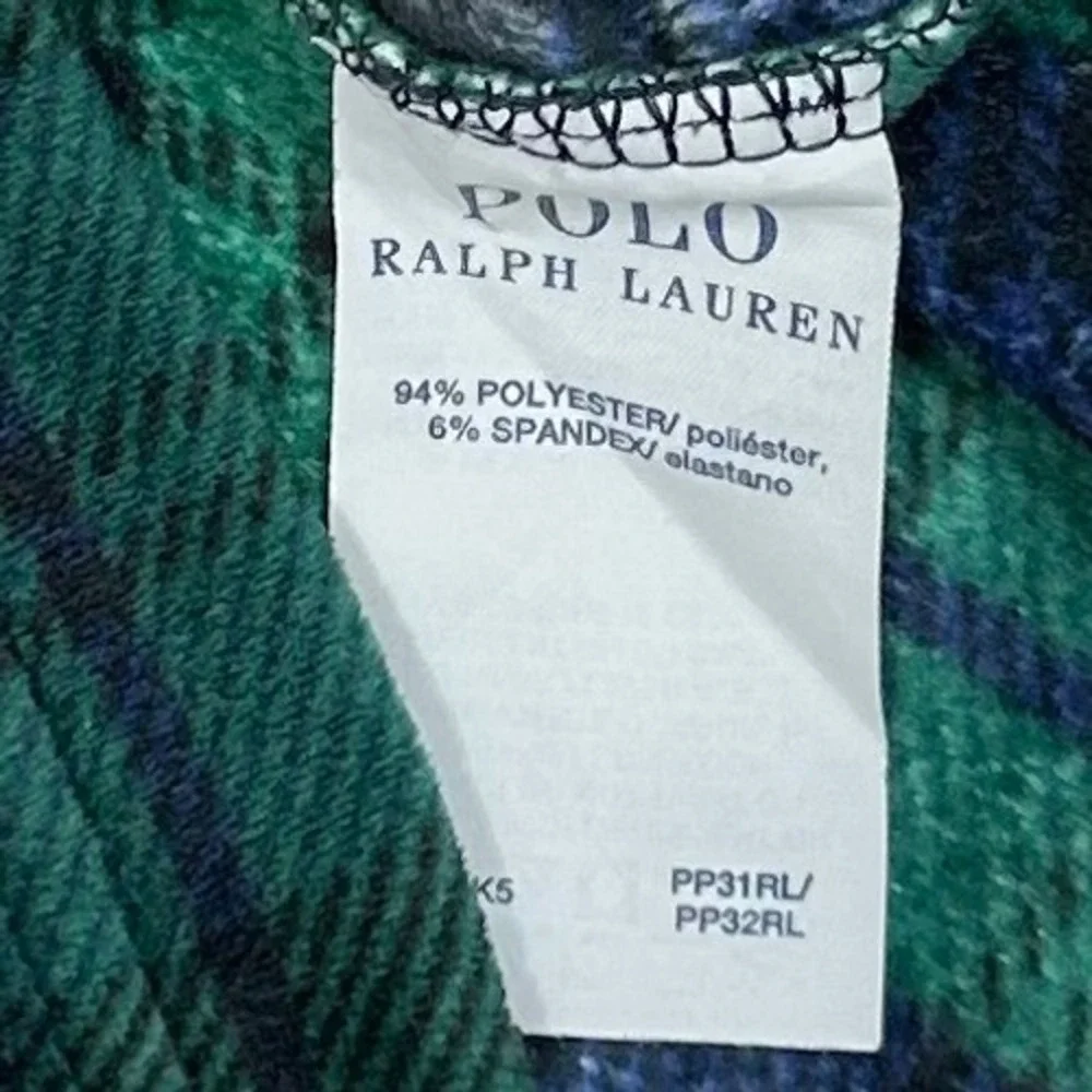 Polo Ralph Lauren Mens Small Black Watch Plaid Fleece Sleepwear Top Green Blue